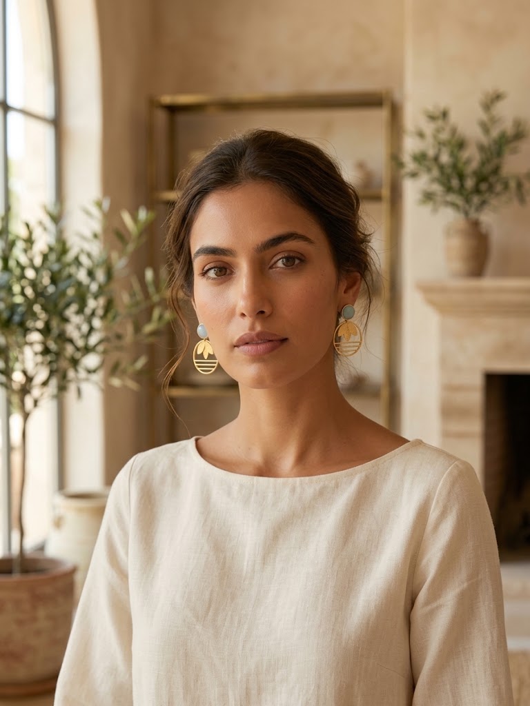Neel Leaf Circle Earrings — Indo-Western earrings, Papa Diaries Malta (view 3)