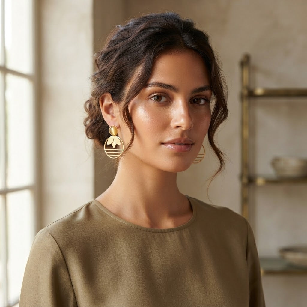 Amber Leaf Circle Earrings — Indo-Western earrings, Papa Diaries Malta (view 4)