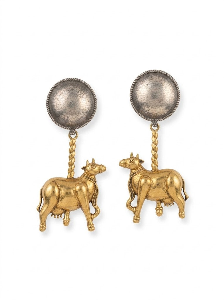 Heritage Cow Motif Earrings — Indo-Western earrings, Papa Diaries Malta (view 3)