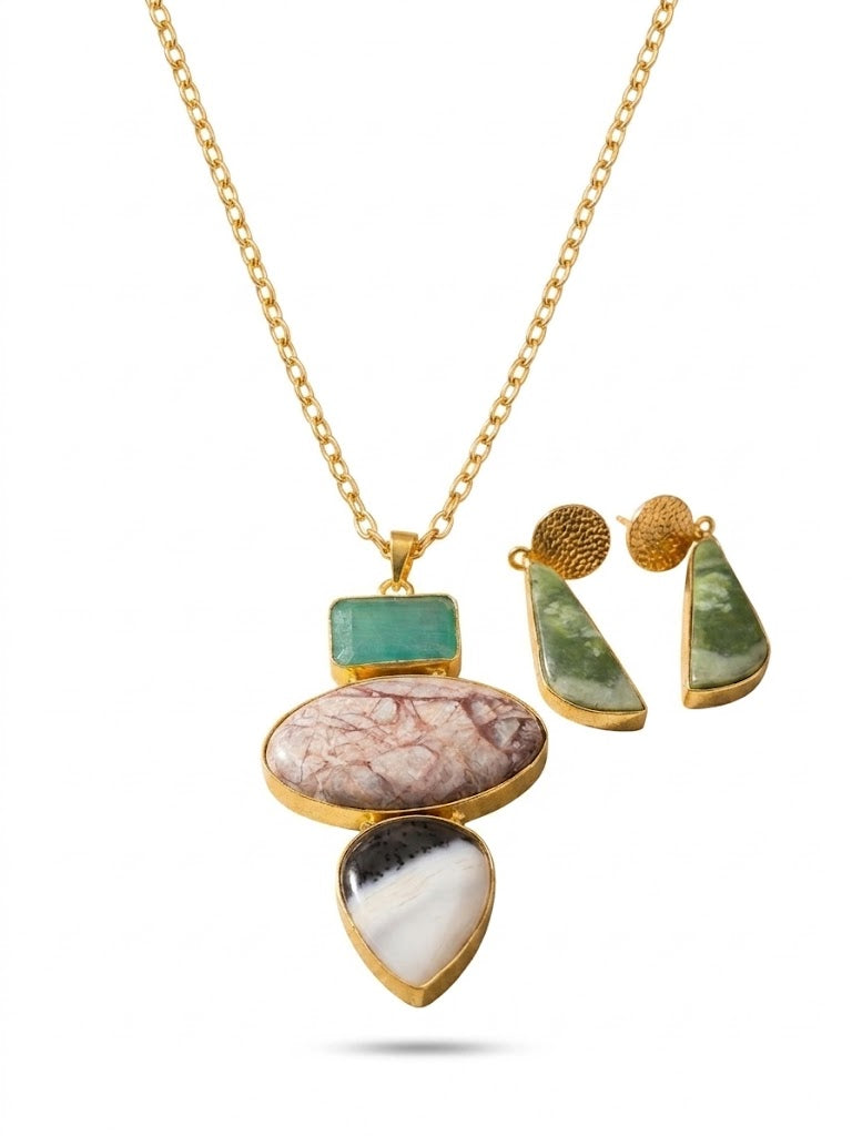 Aqua Mosaic Set — Indo-Western jewellery set, Papa Diaries Malta (view 3)