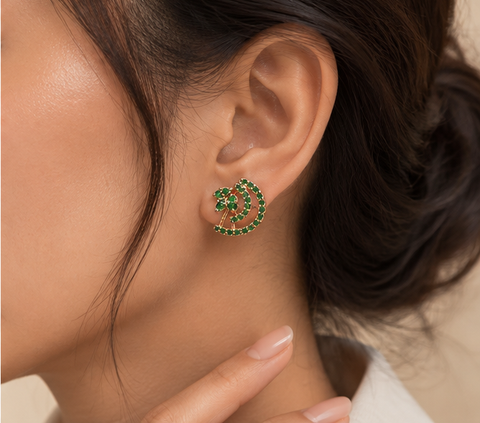Emerald Arc Studs — Indo-Western earrings, Papa Diaries Malta (view 4)