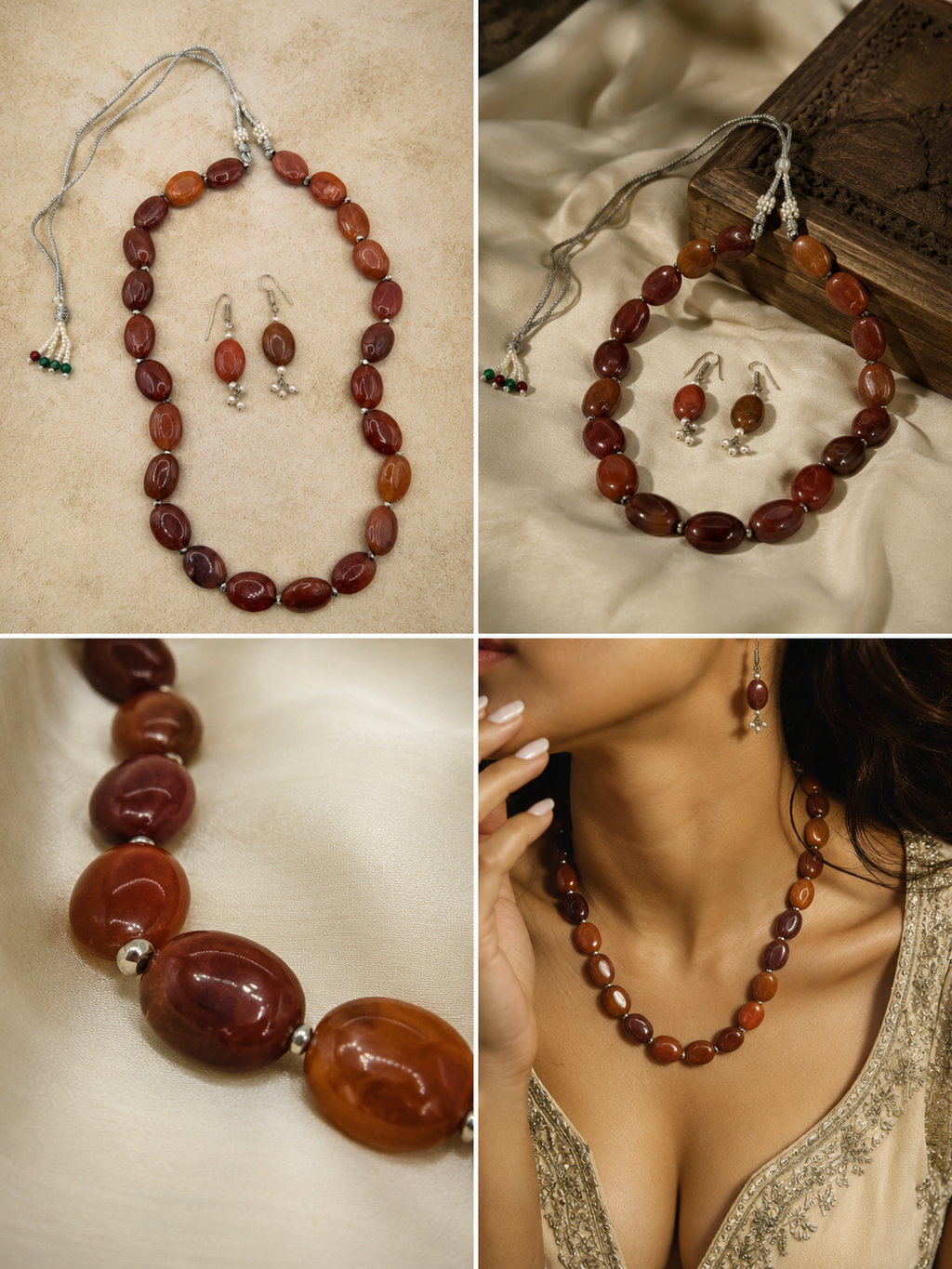 Amber Earth Bead Set — Indo-Western jewellery set, Papa Diaries Malta (view 4)