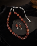 Amber Earth Bead Set — warm rust and brown beaded necklace with matching drop earrings, Papa Diaries Malta