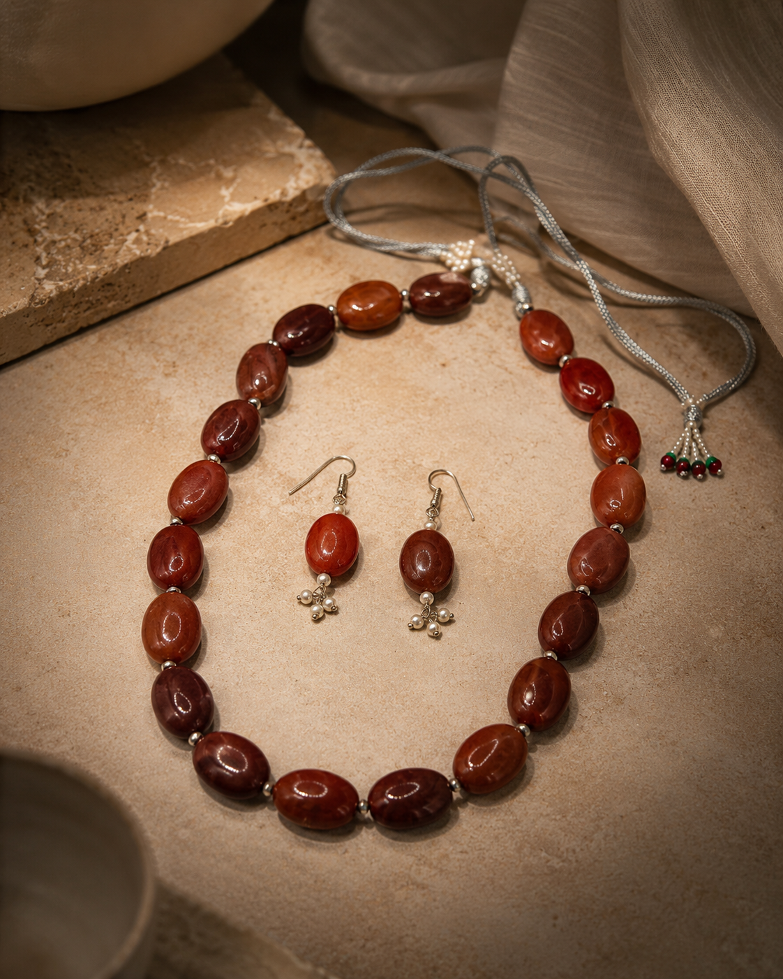 Amber Earth Bead Set — Indo-Western jewellery set, Papa Diaries Malta (view 2)