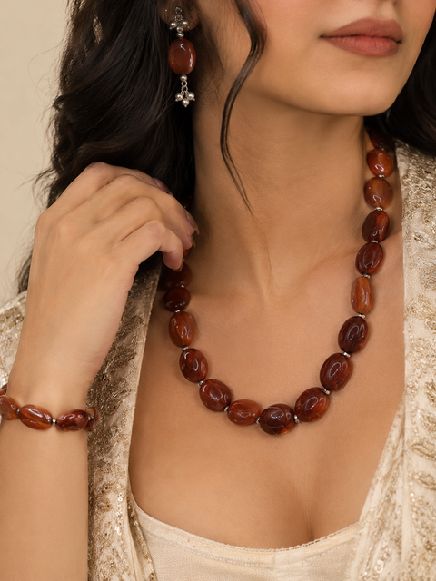 Amber Earth Bead Set — Indo-Western jewellery set, Papa Diaries Malta (view 6)