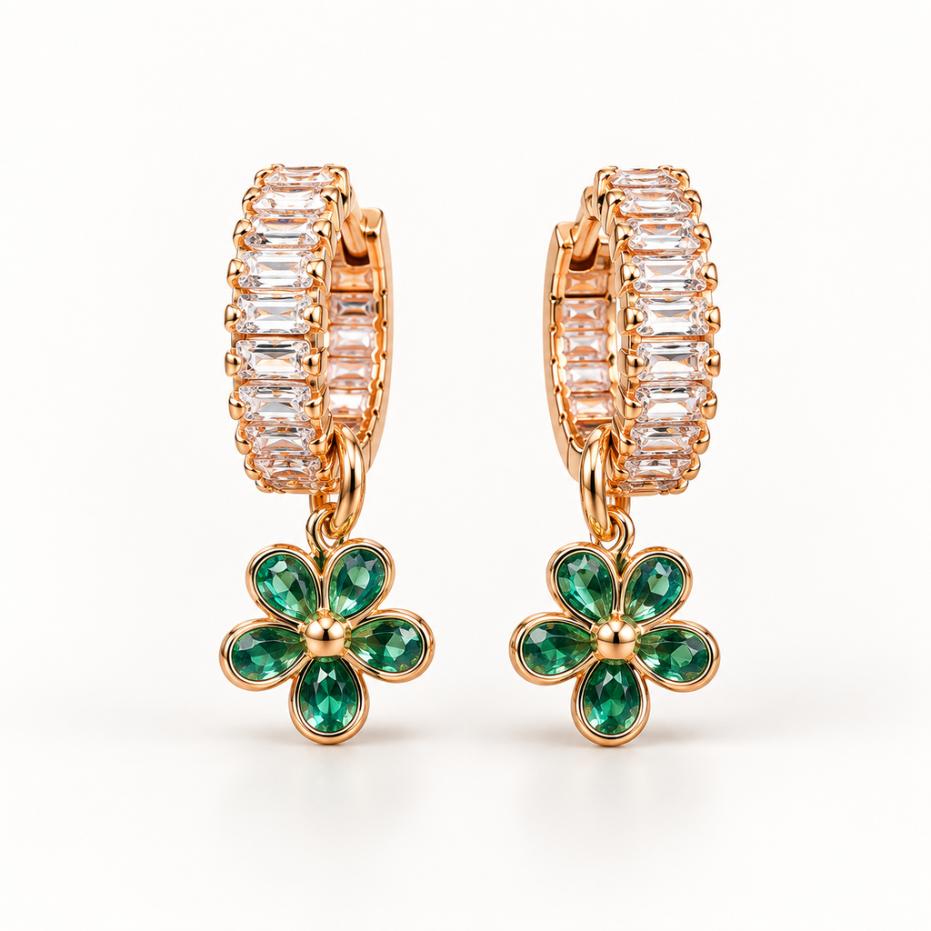 Emerald Blossom Huggies — Indo-Western earrings, Papa Diaries Malta (view 2)