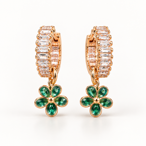 Emerald Blossom Huggies — Indo-Western earrings, Papa Diaries Malta (view 2)