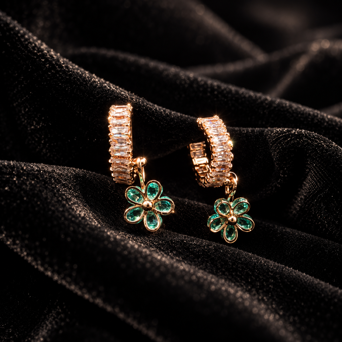 Emerald Blossom Huggies — Indo-Western earrings, Papa Diaries Malta (view 3)