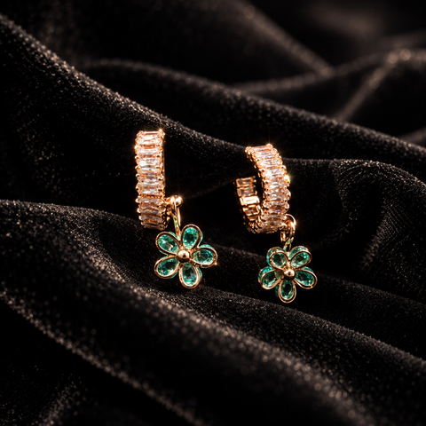 Emerald Blossom Huggies — Indo-Western earrings, Papa Diaries Malta (view 3)