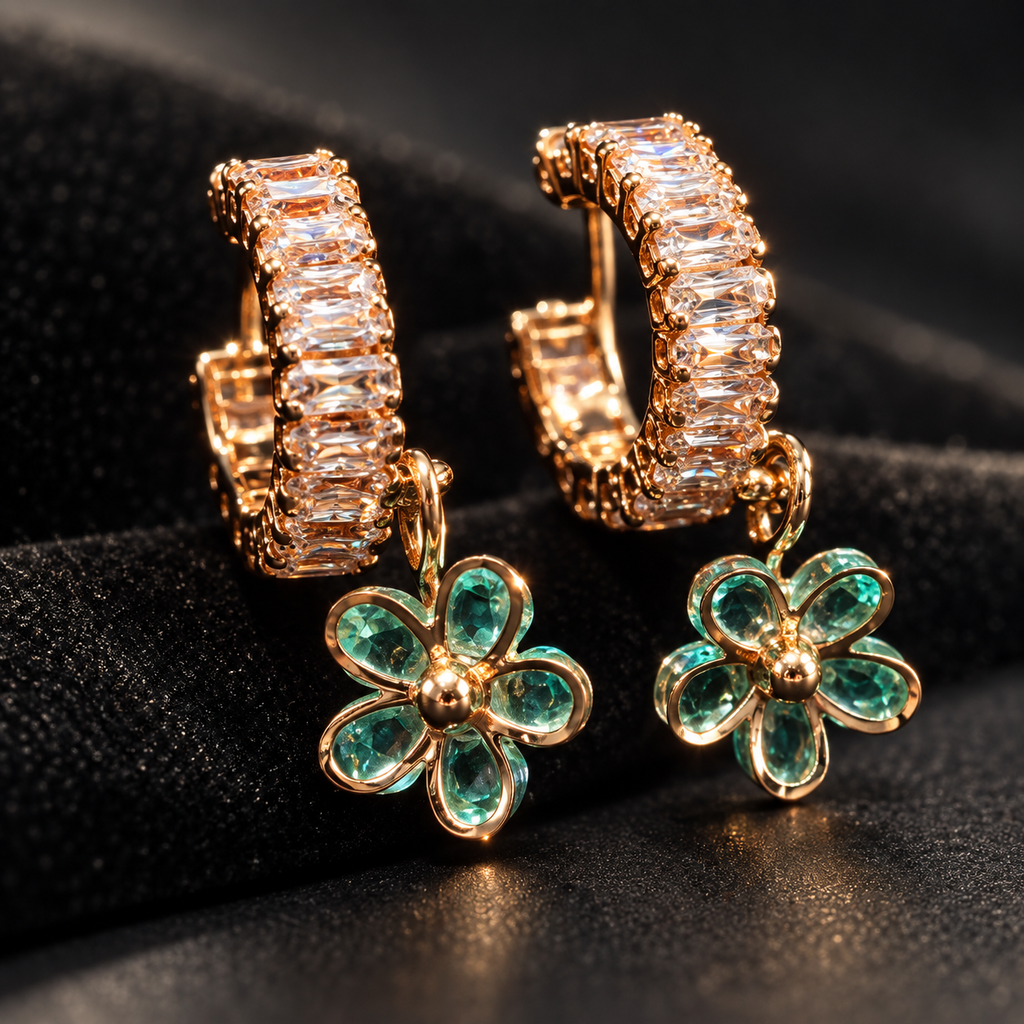 Emerald Blossom Huggies — Indo-Western earrings, Papa Diaries Malta