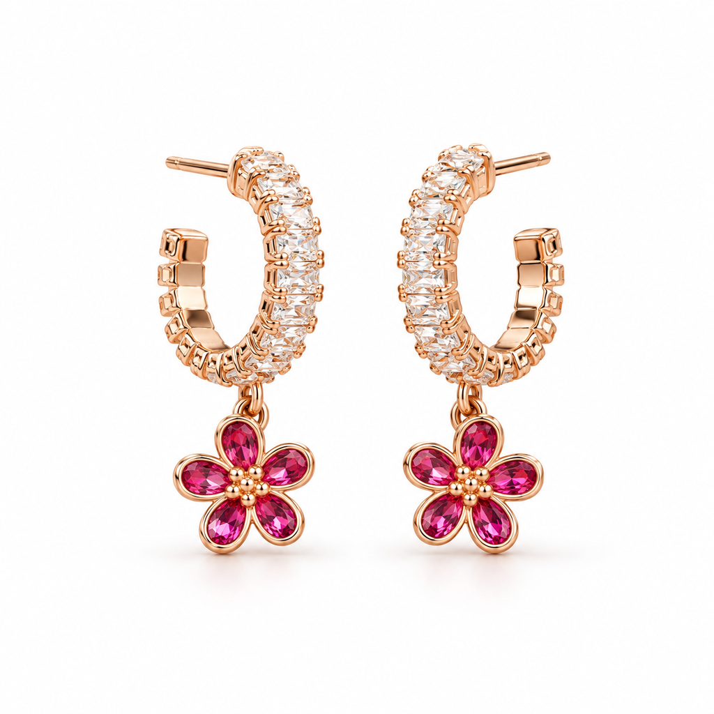 Fuchsia Blossom Huggies — Indo-Western earrings, Papa Diaries Malta (view 3)