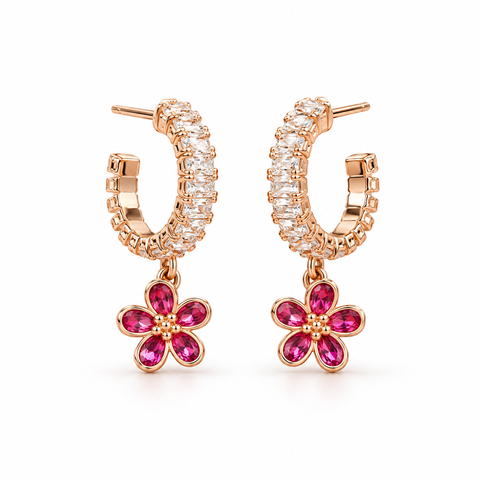 Fuchsia Blossom Huggies — Indo-Western earrings, Papa Diaries Malta (view 3)