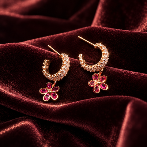 Fuchsia Blossom Huggies — Indo-Western earrings, Papa Diaries Malta