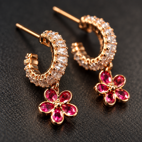 Fuchsia Blossom Huggies — Indo-Western earrings, Papa Diaries Malta (view 2)