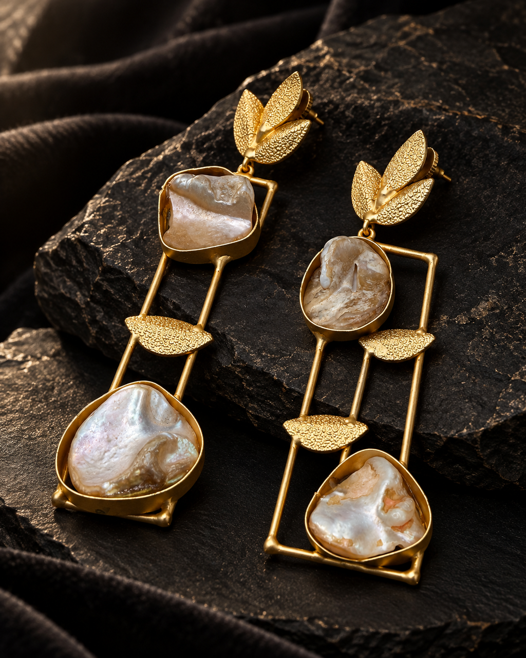 Shellleaf Frame Earrings — Indo-Western earrings, Papa Diaries Malta (view 3)
