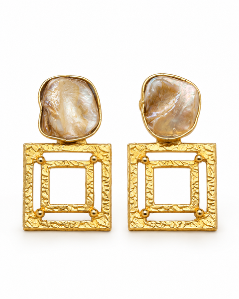 Shell Square Drop Earrings — Indo-Western earrings, Papa Diaries Malta