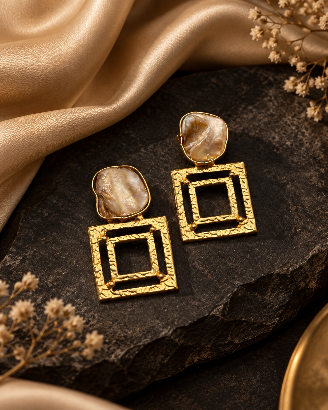 Shell Square Drop Earrings — Indo-Western earrings, Papa Diaries Malta (view 2)