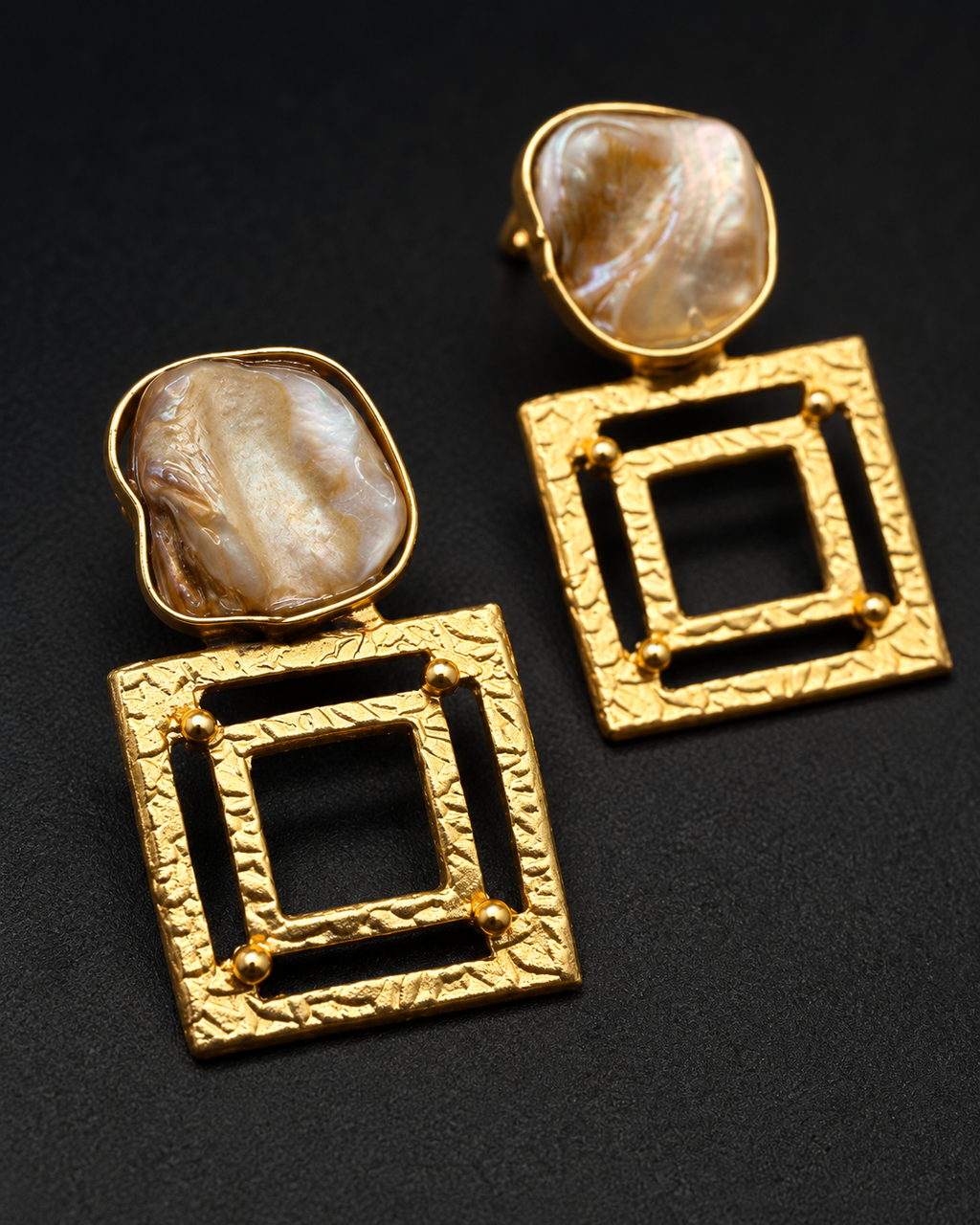 Shell Square Drop Earrings — Indo-Western earrings, Papa Diaries Malta (view 3)