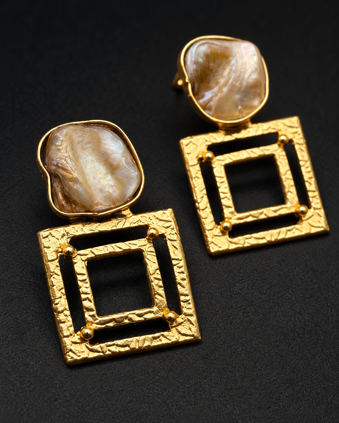 Shell Square Drop Earrings — Indo-Western earrings, Papa Diaries Malta (view 3)