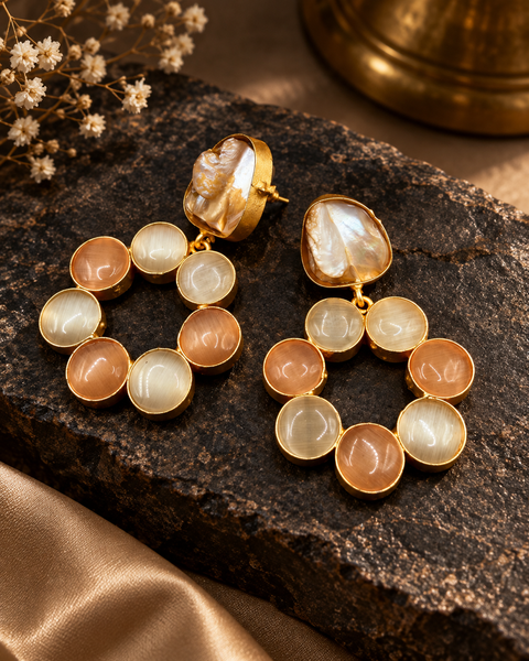 Ivory Shell Cascade Earrings — Indo-Western earrings, Papa Diaries Malta