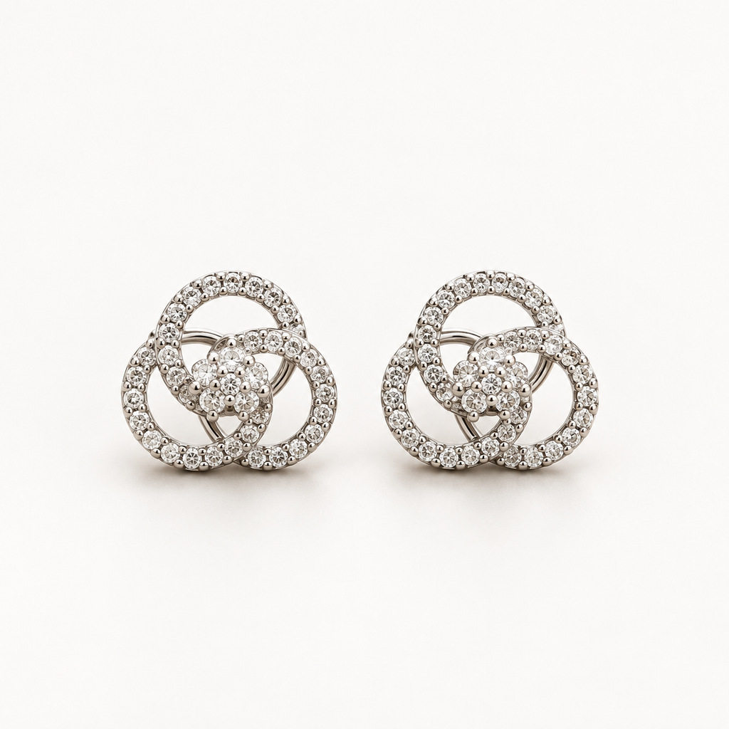 Silver Petal Studs — Indo-Western earrings, Papa Diaries Malta (view 2)