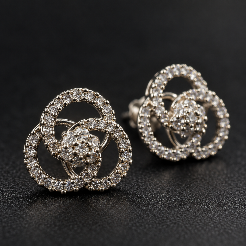 Silver Petal Studs — Indo-Western earrings, Papa Diaries Malta (view 4)