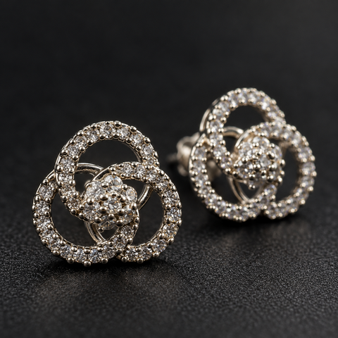 Silver Petal Studs — Indo-Western earrings, Papa Diaries Malta (view 4)
