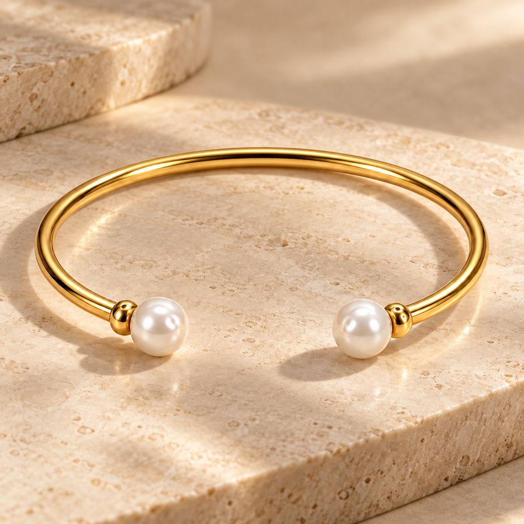 Twin Pearl Open Bangle