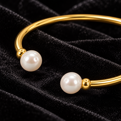 Twin Pearl Open Bangle