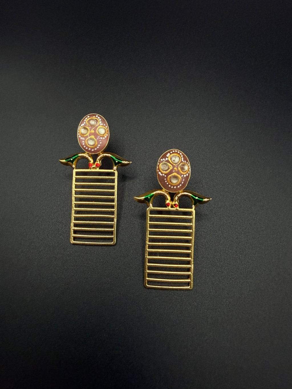 Peach Bird Frame Earrings — Indo-Western earrings, Papa Diaries Malta