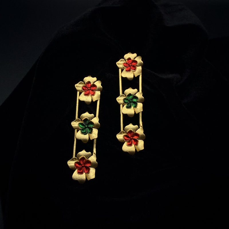 Tricolour Floral Drop Earrings — Indo-Western earrings, Papa Diaries Malta