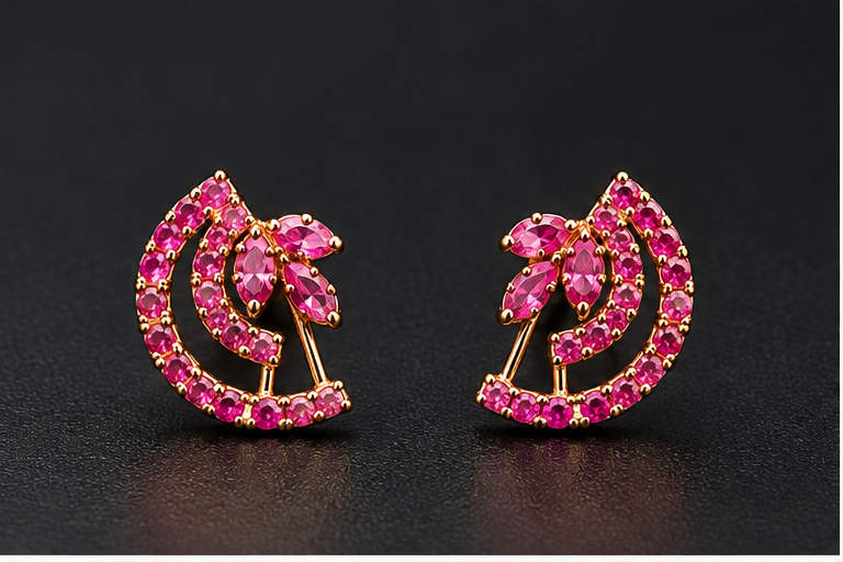 Fuchsia Arc Studs — Indo-Western earrings, Papa Diaries Malta (view 2)
