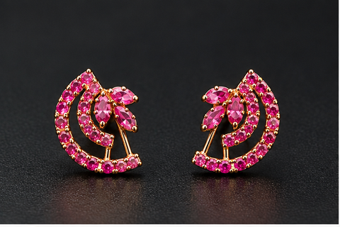 Fuchsia Arc Studs — Indo-Western earrings, Papa Diaries Malta (view 2)