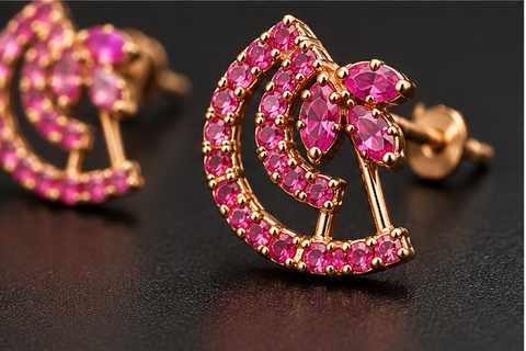 Fuchsia Arc Studs — Indo-Western earrings, Papa Diaries Malta