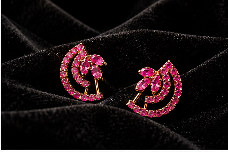 Fuchsia Arc Studs — Indo-Western earrings, Papa Diaries Malta (view 3)