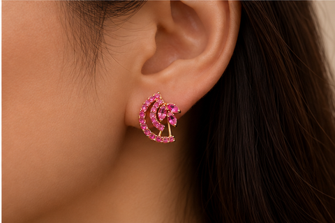 Fuchsia Arc Studs — Indo-Western earrings, Papa Diaries Malta (view 4)