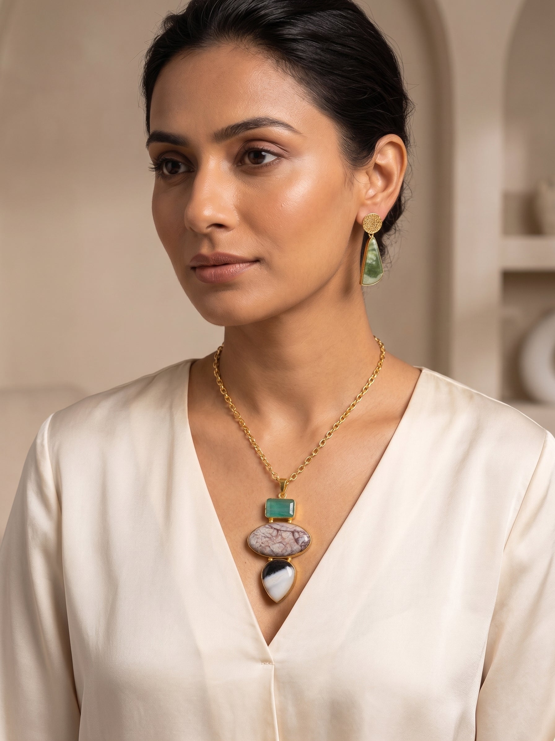 Aqua Mosaic Set — Indo-Western jewellery set, Papa Diaries Malta (view 4)