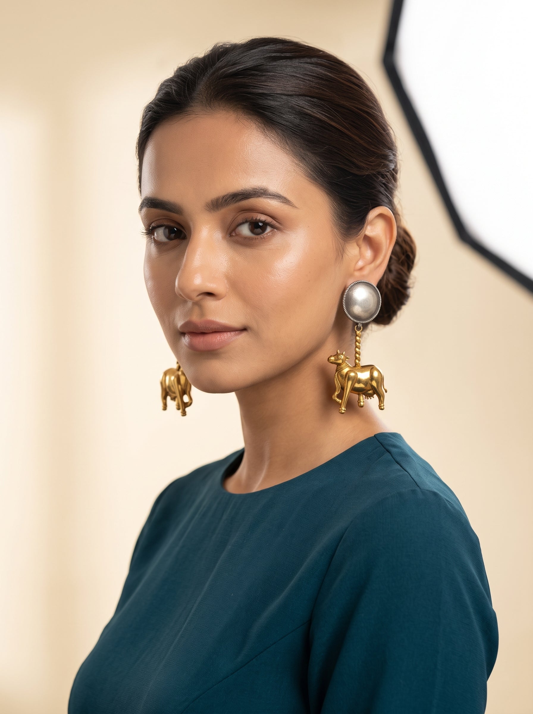 Heritage Cow Motif Earrings — Indo-Western earrings, Papa Diaries Malta (view 4)