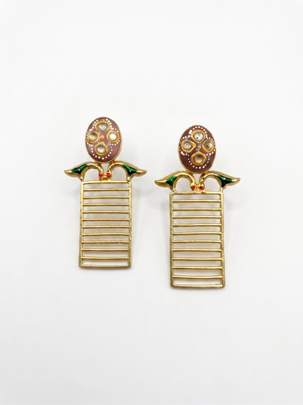 Peach Bird Frame Earrings — Indo-Western earrings, Papa Diaries Malta (view 3)