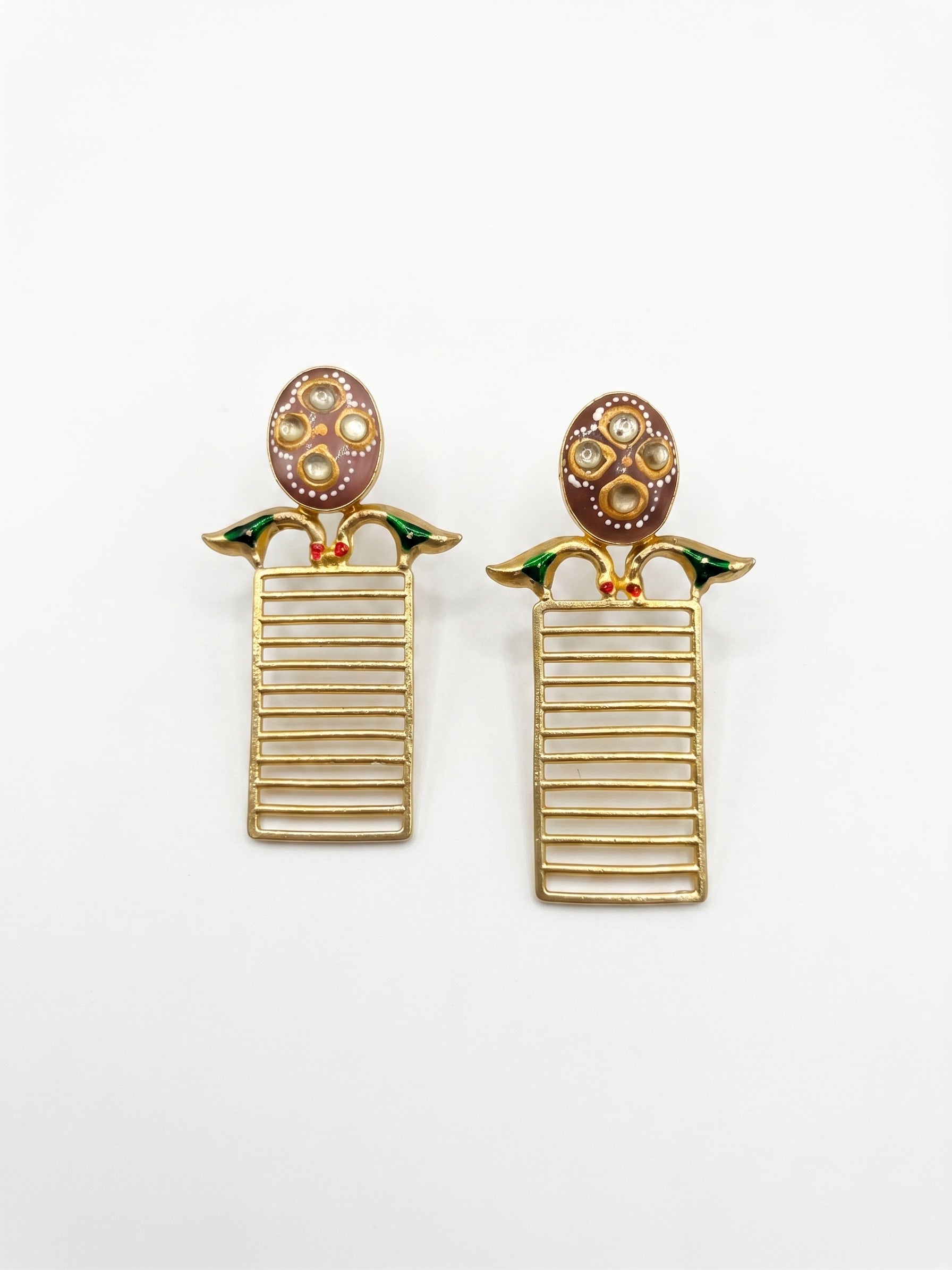 Peach Bird Frame Earrings — Indo-Western earrings, Papa Diaries Malta (view 3)