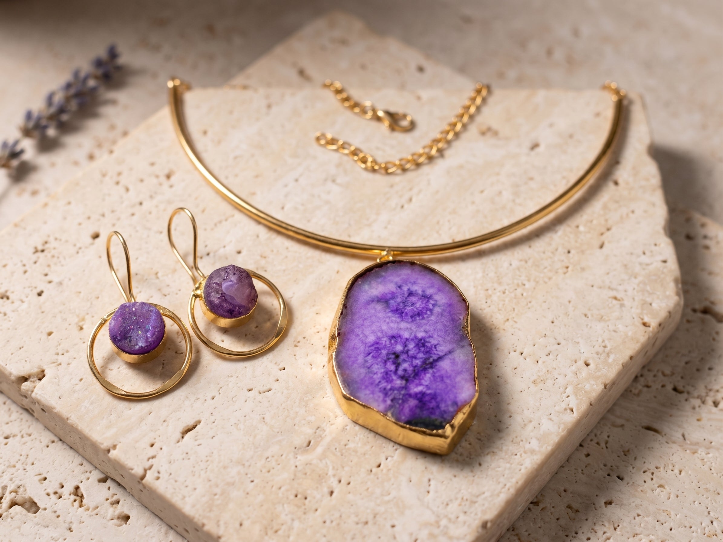 Amethyst Raw Stone Set — Indo-Western jewellery set, Papa Diaries Malta