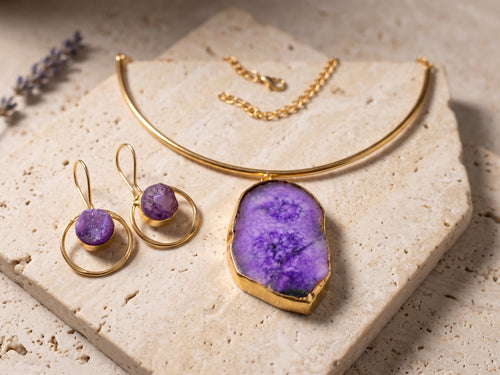 Amethyst Raw Stone Set — Indo-Western jewellery set, Papa Diaries Malta