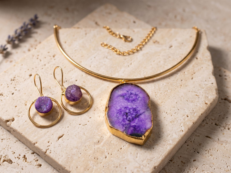 Amethyst Raw Stone Set — Indo-Western jewellery set, Papa Diaries Malta