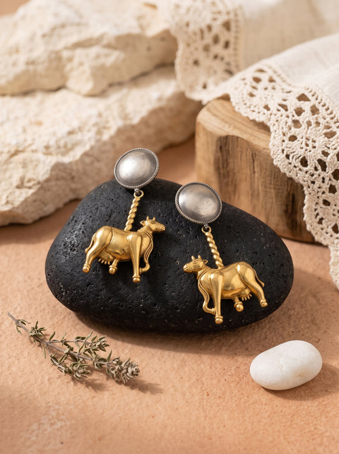 Heritage Cow Motif Earrings — Indo-Western earrings, Papa Diaries Malta (view 2)