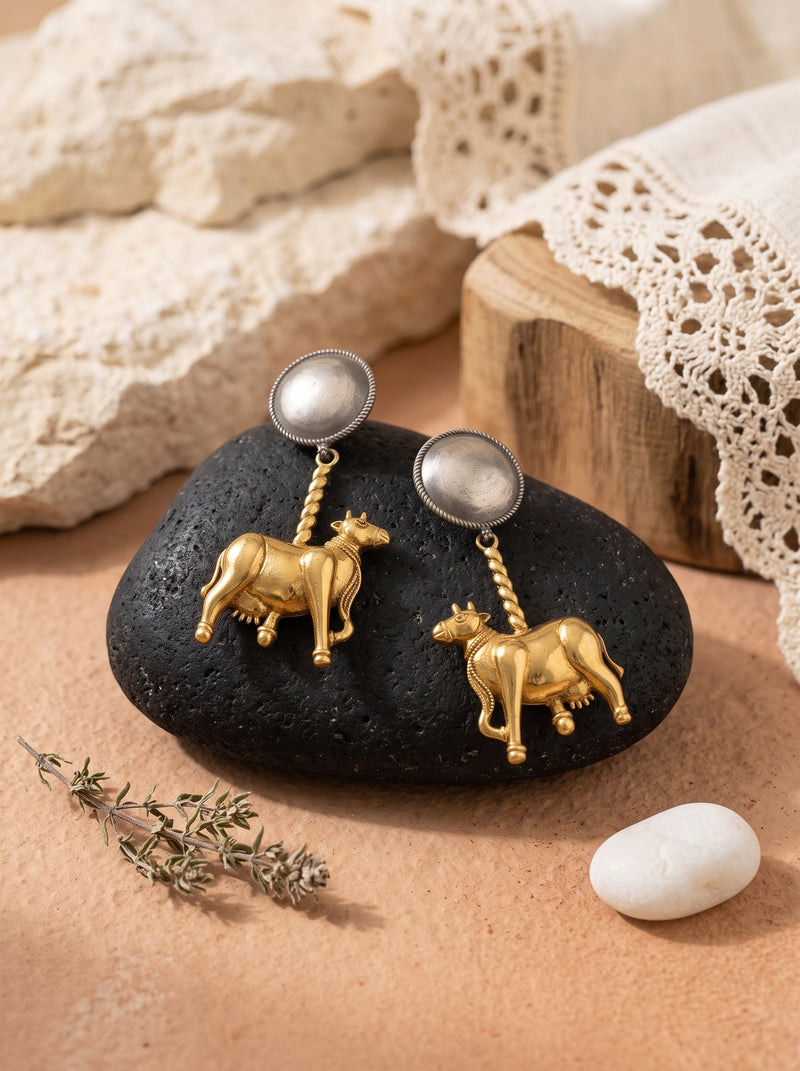 Heritage Cow Motif Earrings — Indo-Western earrings, Papa Diaries Malta (view 2)