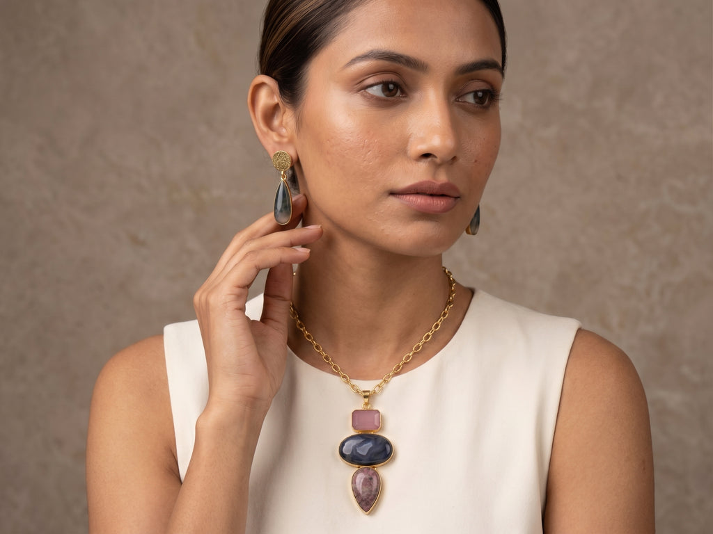 Trio Gem Statement Set — Indo-Western jewellery set, Papa Diaries Malta (view 3)