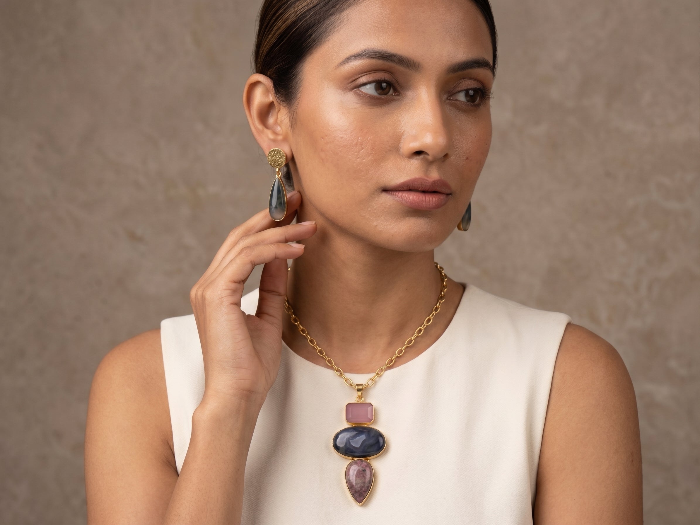 Trio Gem Statement Set — Indo-Western jewellery set, Papa Diaries Malta (view 3)