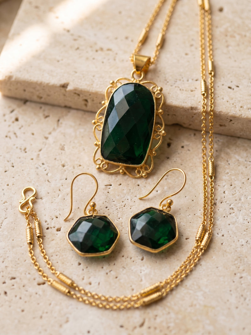 Emerald Facet Set — Indo-Western jewellery set, Papa Diaries Malta (view 2)