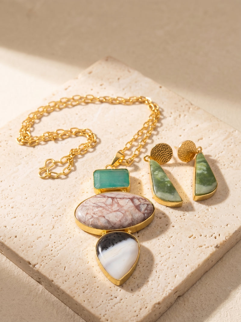 Aqua Mosaic Set — Indo-Western jewellery set, Papa Diaries Malta (view 2)