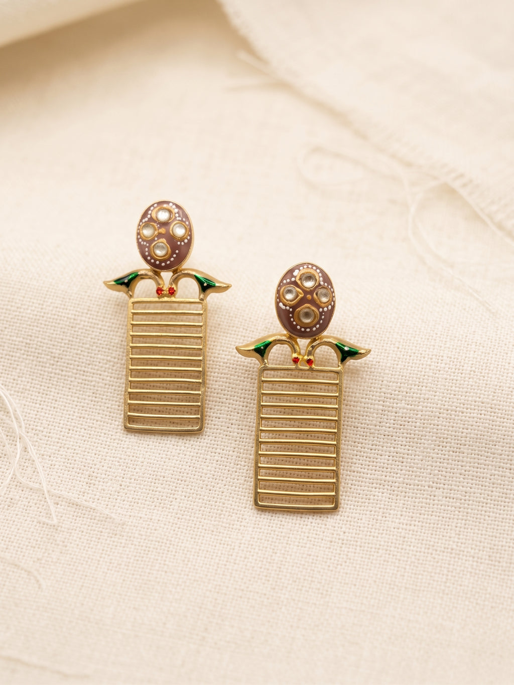 Peach Bird Frame Earrings — Indo-Western earrings, Papa Diaries Malta (view 2)